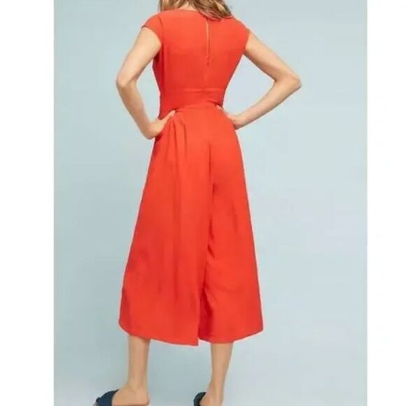 Anthropologie Abbey Belted Crop Wide Leg Jumpsuit Sunset Red Sz 6 Boho Summer - Picture 3 of 14
